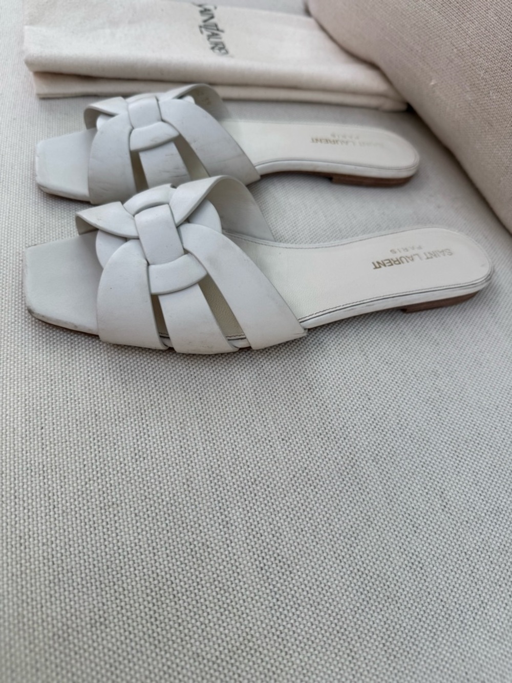 Sz39 Saint Laurent Tribute Sandals in Smooth Leather White - Picture 7 of 13